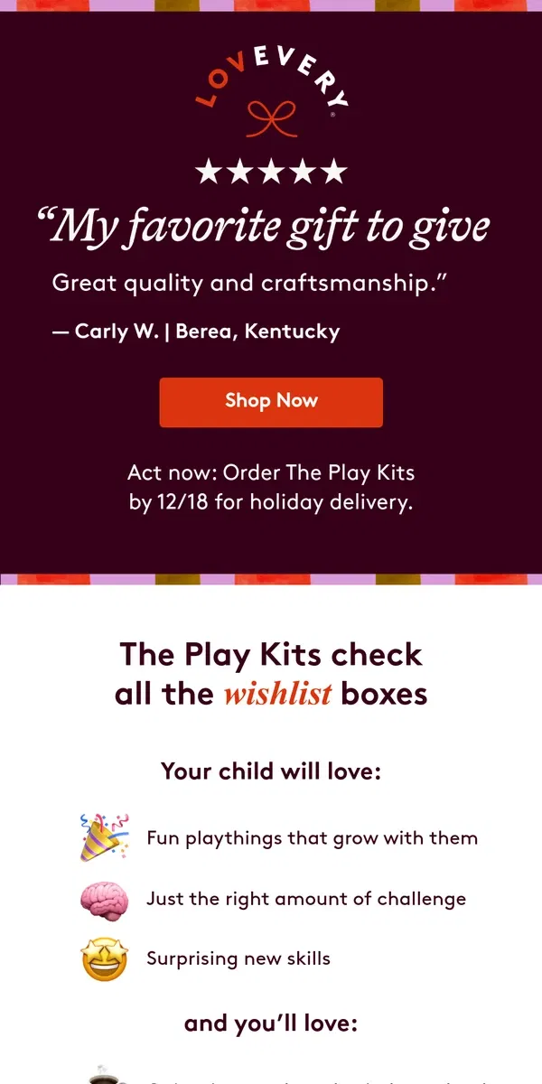 Email from Lovevery. This 1 gift checks off their whole wishlist