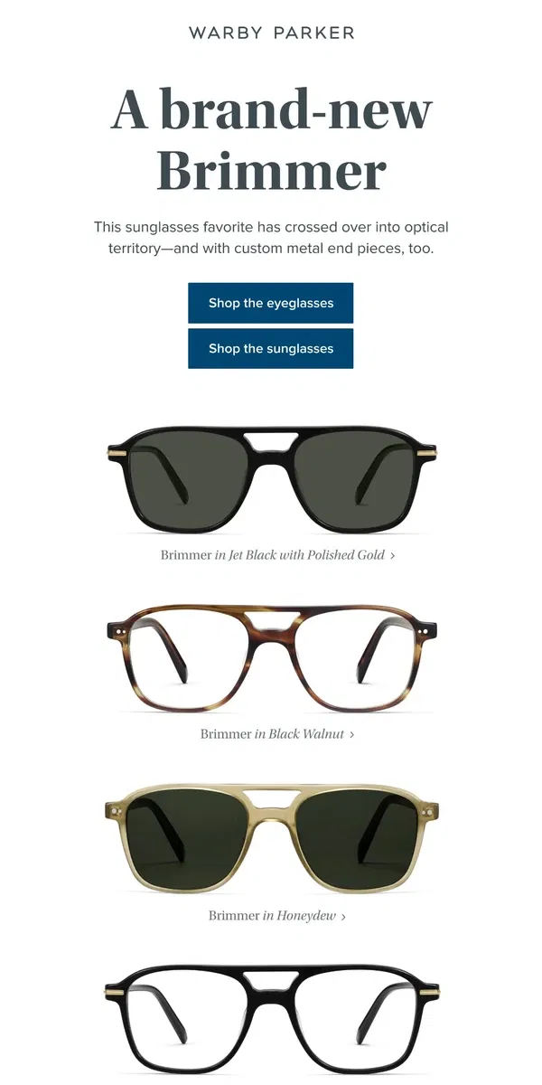 Email from Warby Parker. The brief on Brimmer