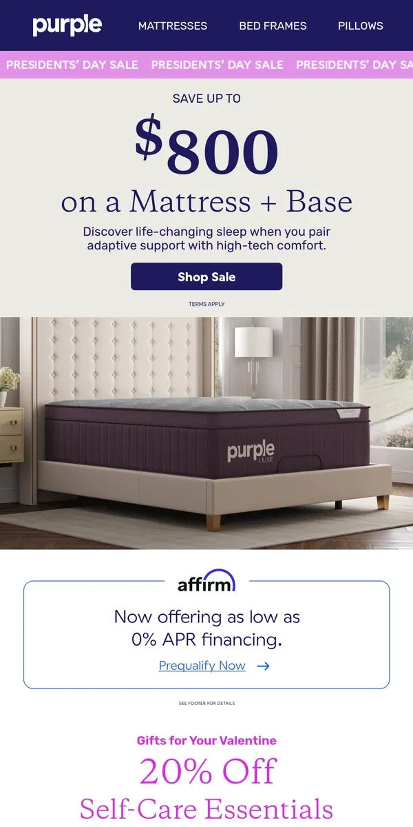 Email from Purple. Rise, Shine + Save Up to $800 on a Mattress + Base