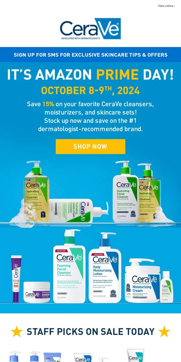 Email from CeraVe. [2 DAYS ONLY] Get 15% off with Amazon Prime Day