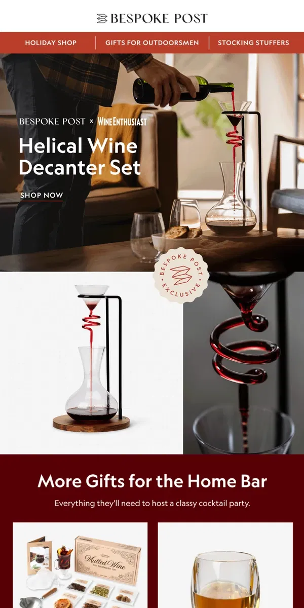 Email from Bespoke Post. Just Dropped: A Showstopper for Wine Lovers