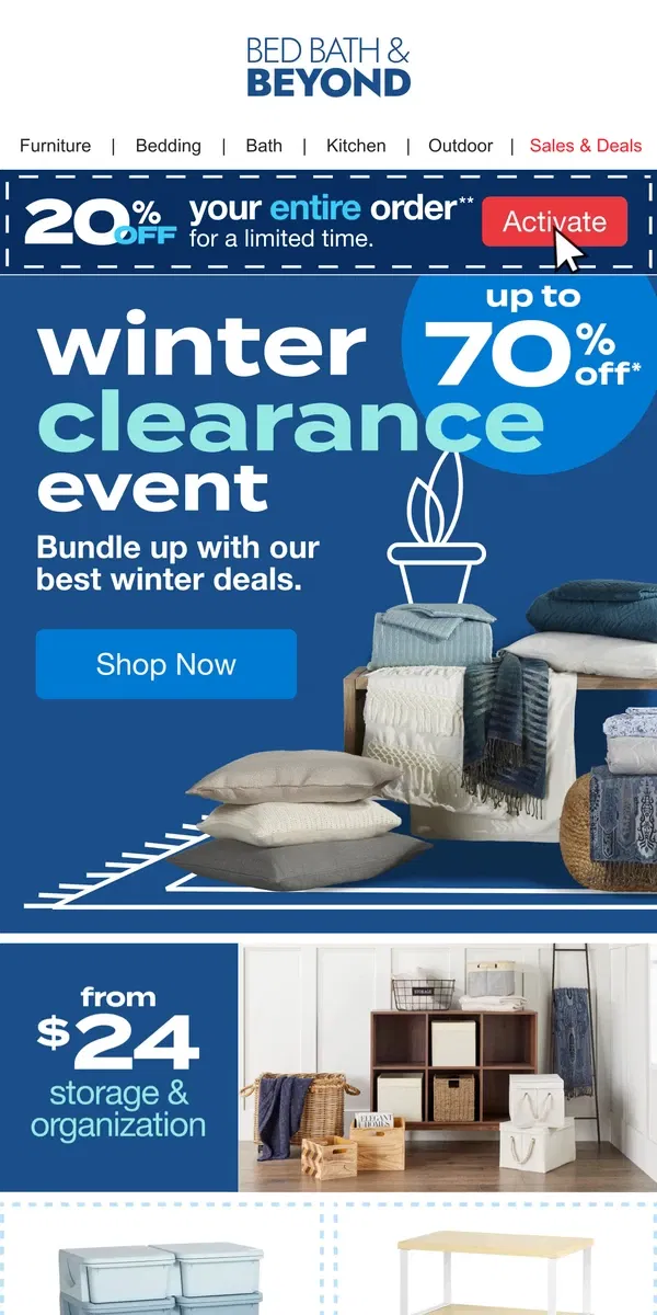 Email from Bed Bath & Beyond. The Winter Clearance Event Starts NOW 💫❄️✨