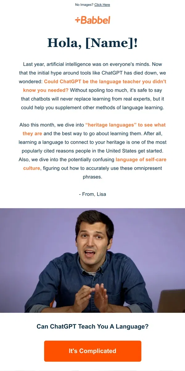 Email from Babbel. Can you really learn Spanish from ChatGPT?