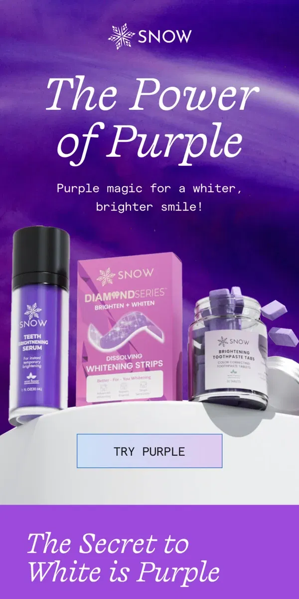 Email from Snow Teeth Whitening. Purple does what?