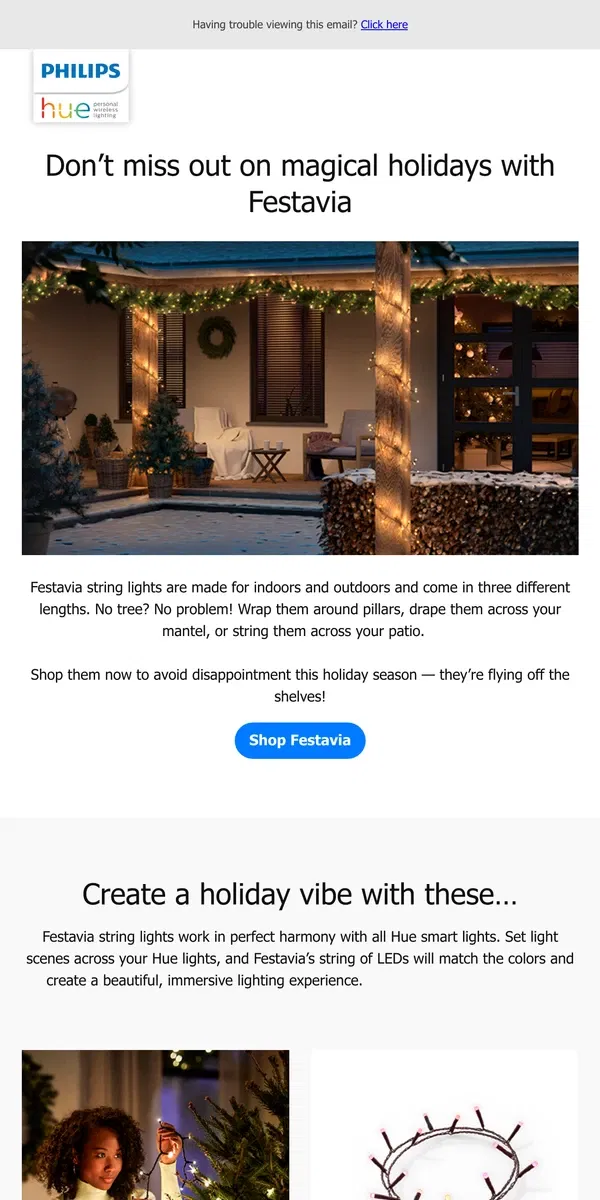 Email from Philips Hue. Festavia ✨ Lights that make the holidays magical 