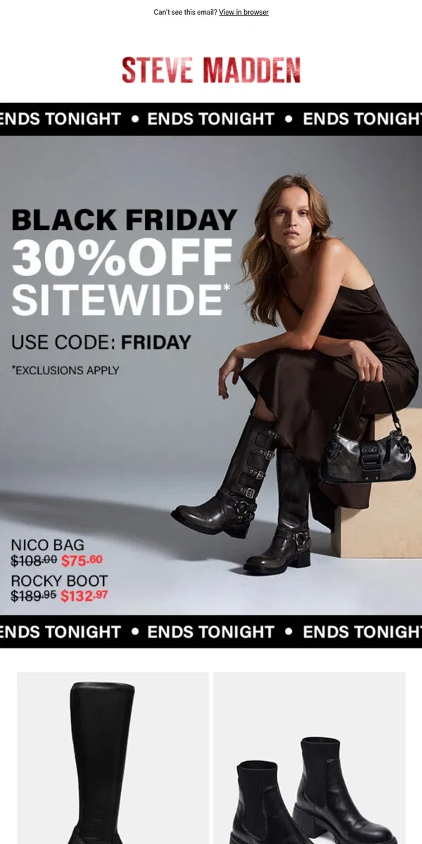 Email from Steve Madden. 30% OFF Boots You Need