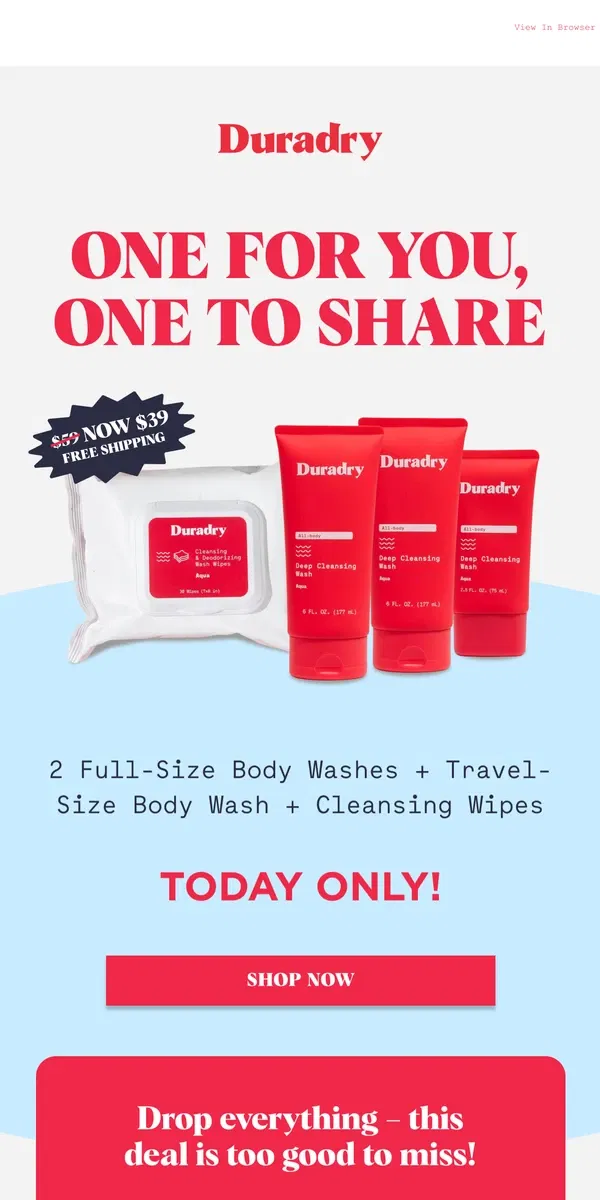 Email from Duradry. 🚨24-hour flash sale: Total Freshness Kit ($39)