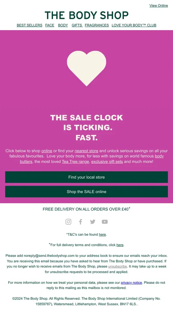 Email from The Body Shop. Tick. Tock. 50% off won't be around for long 🕐