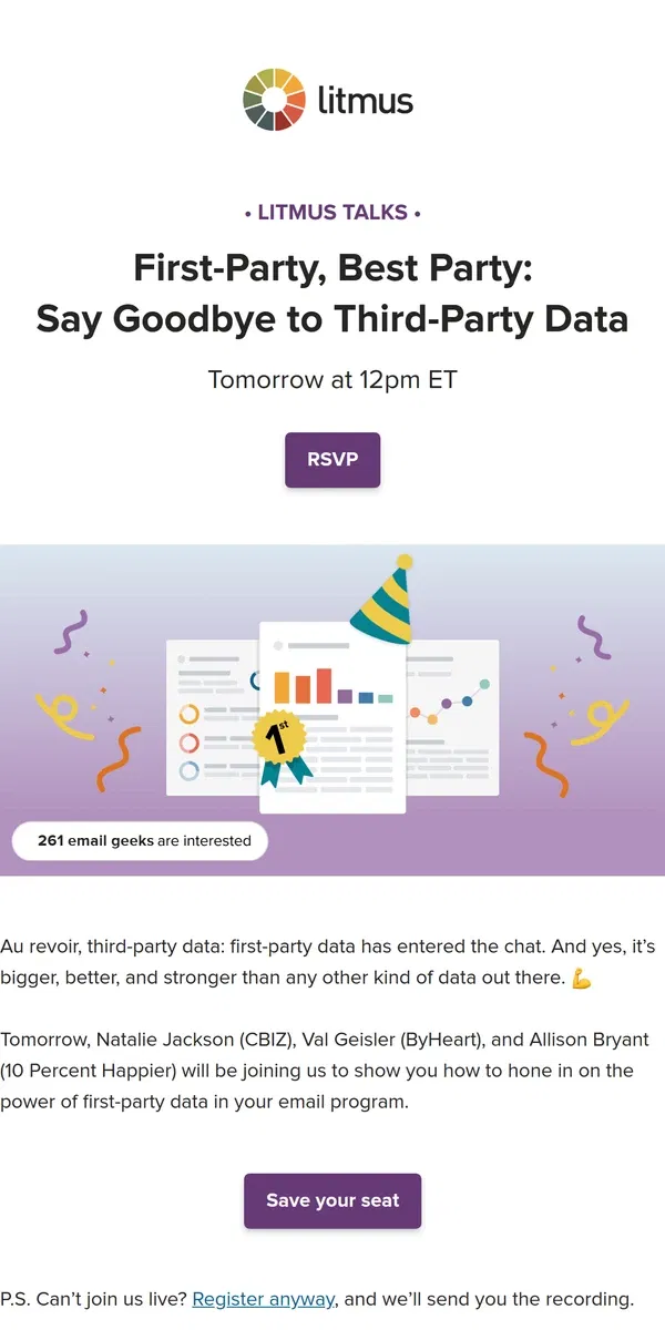 Email from Litmus. There ain't no party like a first-party data party 🎶