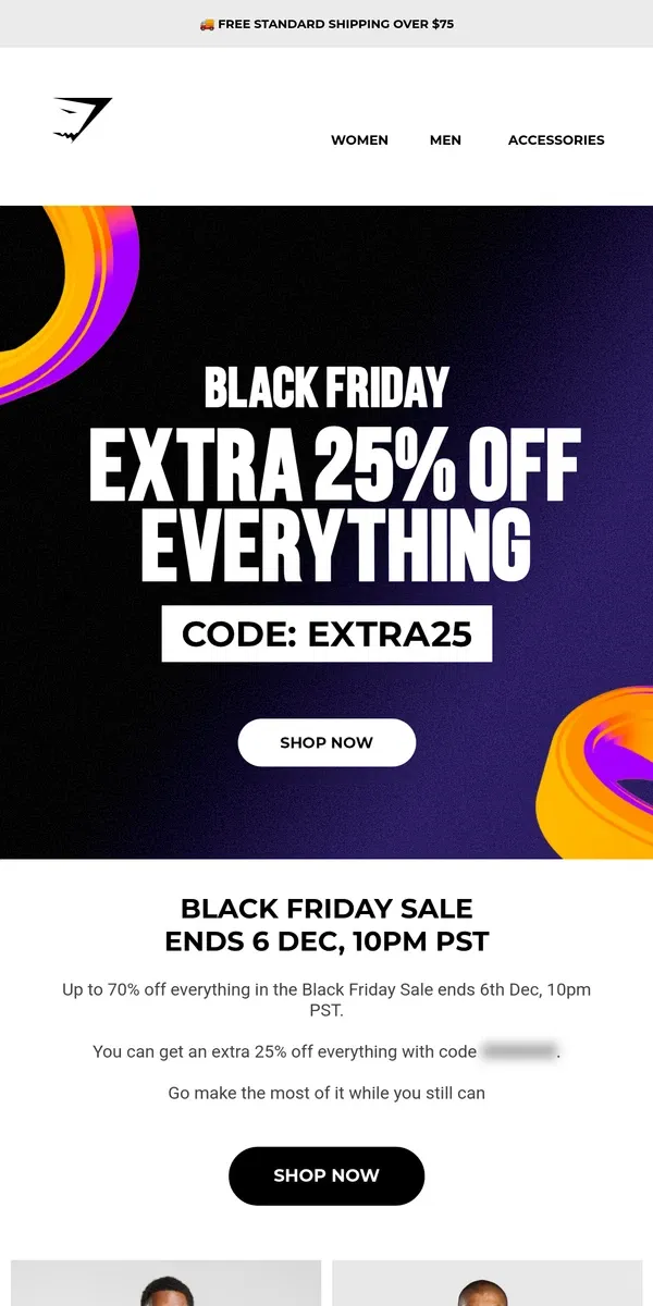 Email from Gymshark. 🚨ENDS SOON🚨 + extra 25% off everything