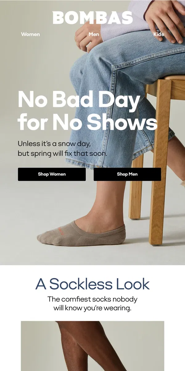 Email from Bombas. PSA: No Shows Aren’t Just for Summer 