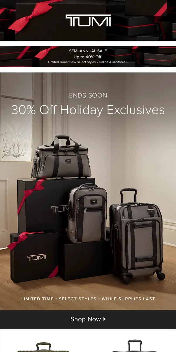 Email from Tumi. The Black Friday Event Ends Soon