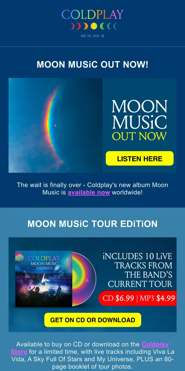 Email from Coldplay. MOON MUSiC OUT NOW!