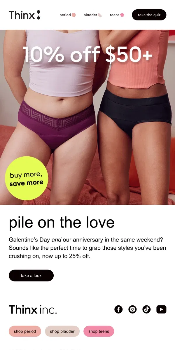 Email from Thinx. Our Anniversary Sale is here 🥂