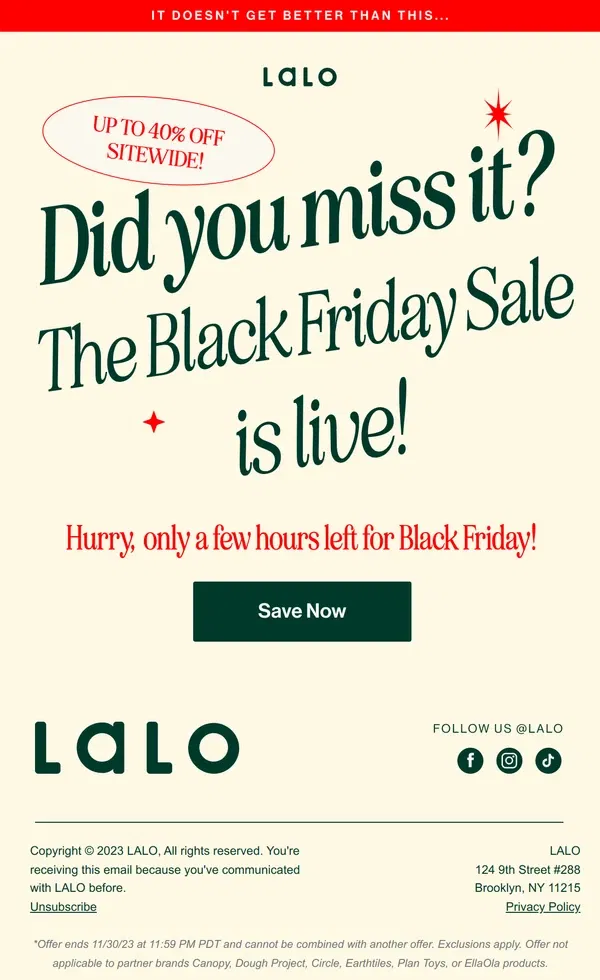 Email from Lalo. ⏳ Last Call! Exclusive Black Friday Deals