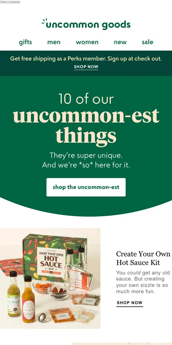 Email from Uncommon Goods. 10 of our uncommon-est things