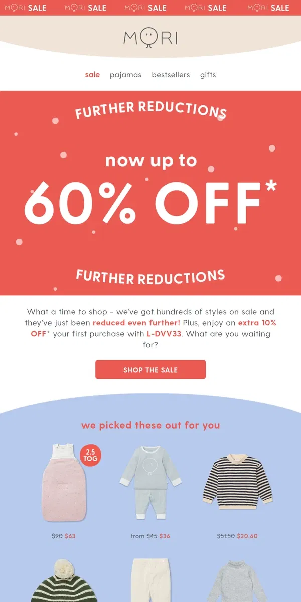 Email from MORI. SALE: Now up to 60% off