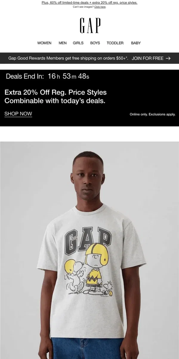 Email from GAP. NEW GRAPHIC TEES