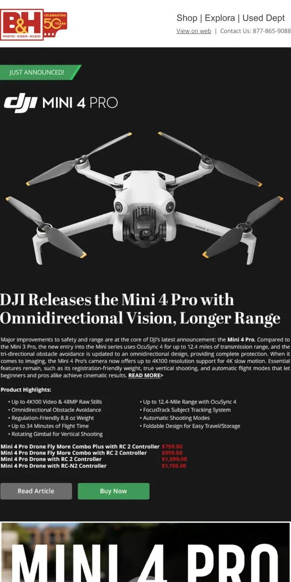 Email from B&H Photo Video. NEW! DJI Mini 4 Pro | Microsoft Surface Laptop Studio 2 | + Nikon Plena Teased