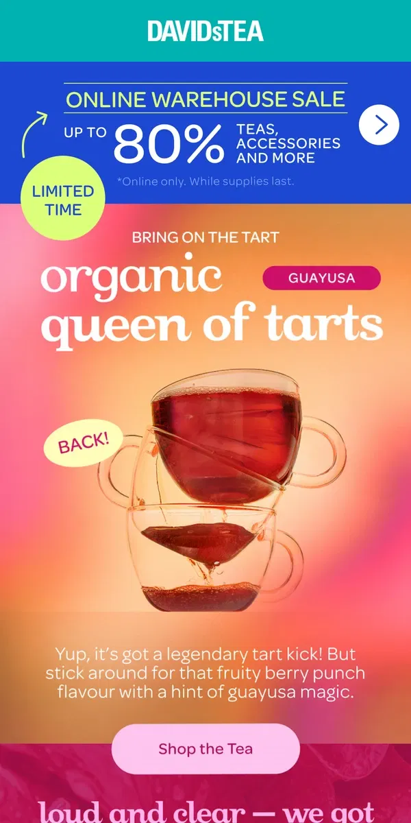 Email from DAVIDsTEA. Our best-selling hibiscus tea is BACK