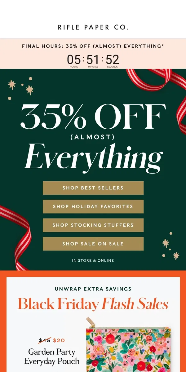 Email from Rifle Paper Co.. Final Hours! ⏰ 35% Off Almost Everything Ends Tonight!