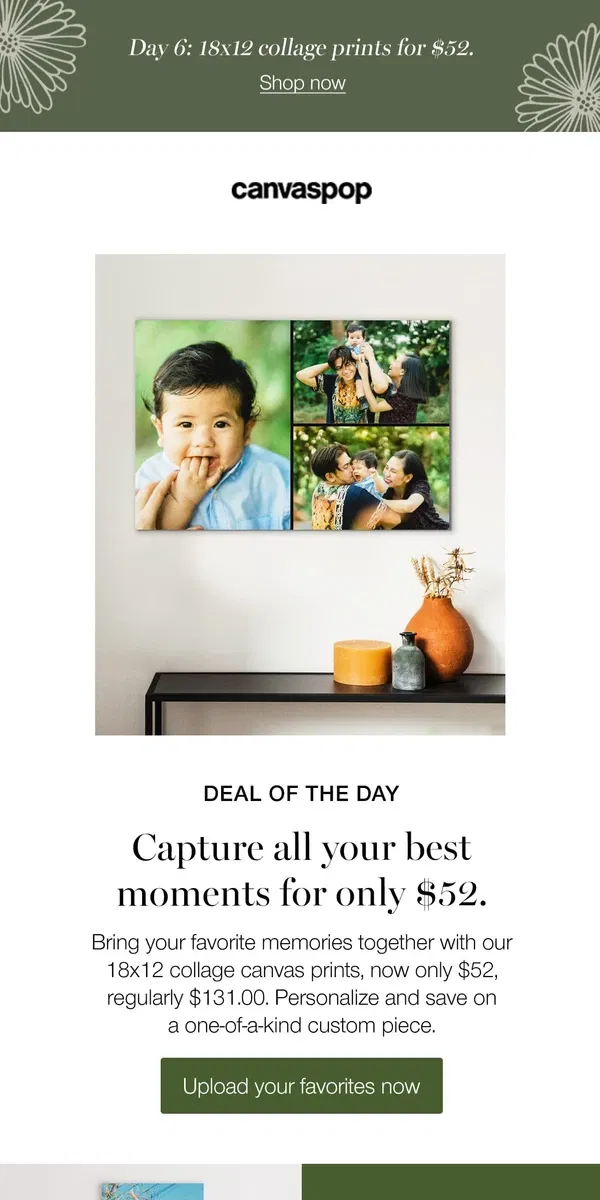 Email from Canvaspop. Day 6: Collage Canvas Prints now 60% off!