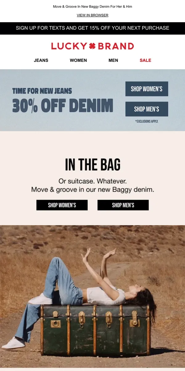 Email from Lucky Brand. JUST IN: New Baggy Denim + 30% Off