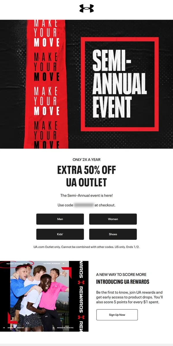 Email from Under Armour. Score an extra 50% off‼️