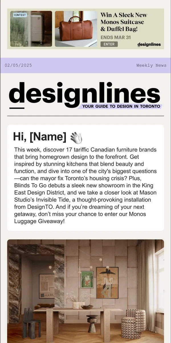 Email from Designlines. Where To Shop Canadian-Made Furniture