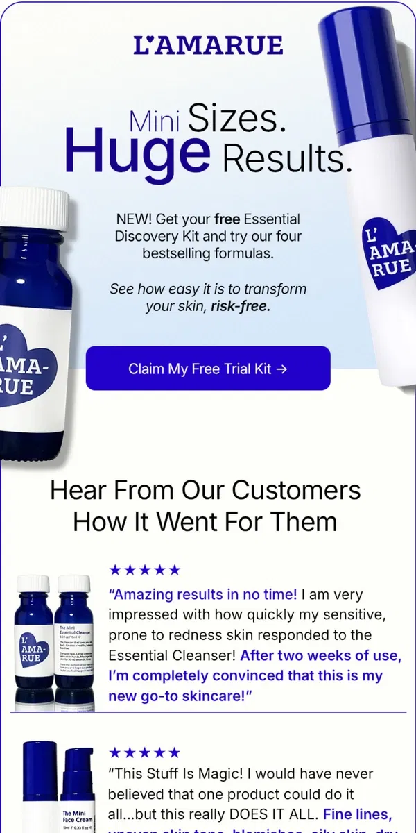 Email from L'AMARUE. 🆕 Get Your Free Discovery Kit! Why Wait?