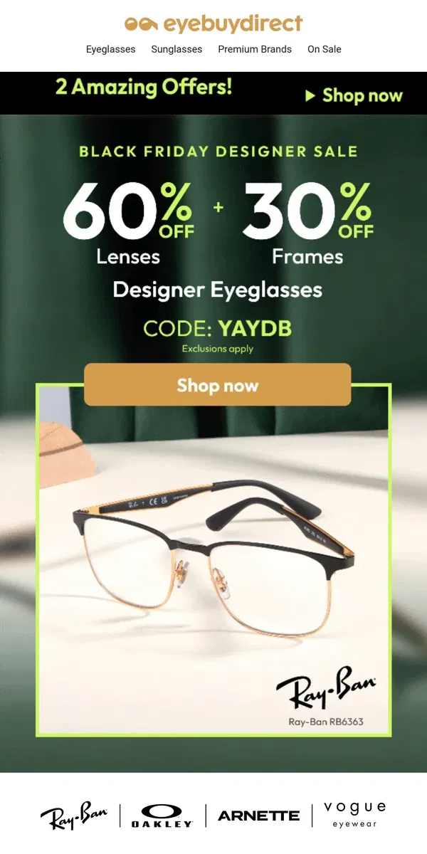 Email from Eyebuydirect. Last Call: Won't See a Better Black Friday Designer Sale 🙅‍♀️😅