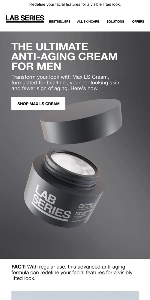 Email from Lab Series. Transform your look with Anti-Age MAX LS Cream