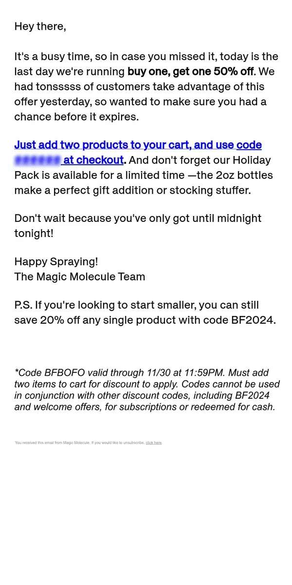 Email from Magic Molecule. This one ends tonight!