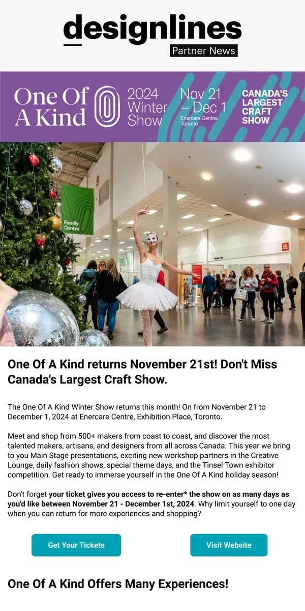 Email from Designlines. Canada’s Largest Craft Show Returns! OOAK Winter Show Starts Nov 21