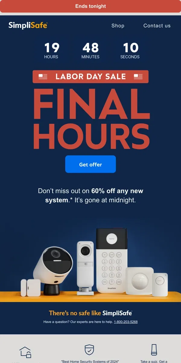 Email from SimpliSafe. Attention - your Labor Day discount ends tonight