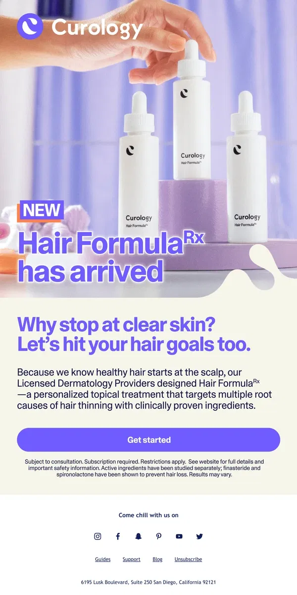 Email from Curology. 🌟 INTRODUCING: Hair Formula Rx