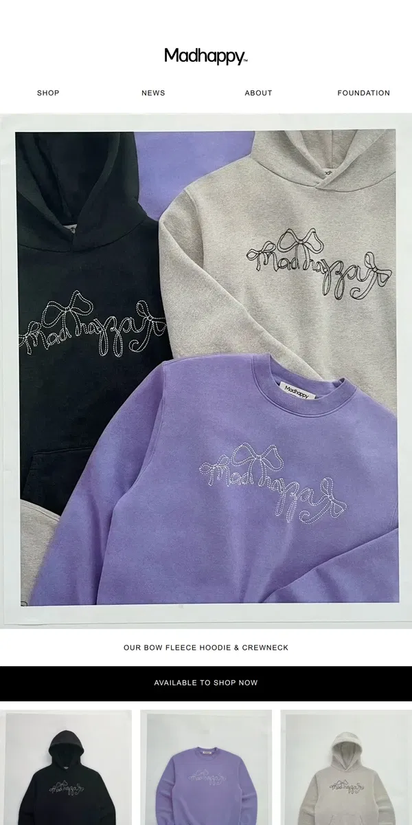 Email from Madhappy. Bow Fleece Hoodie & Crewneck