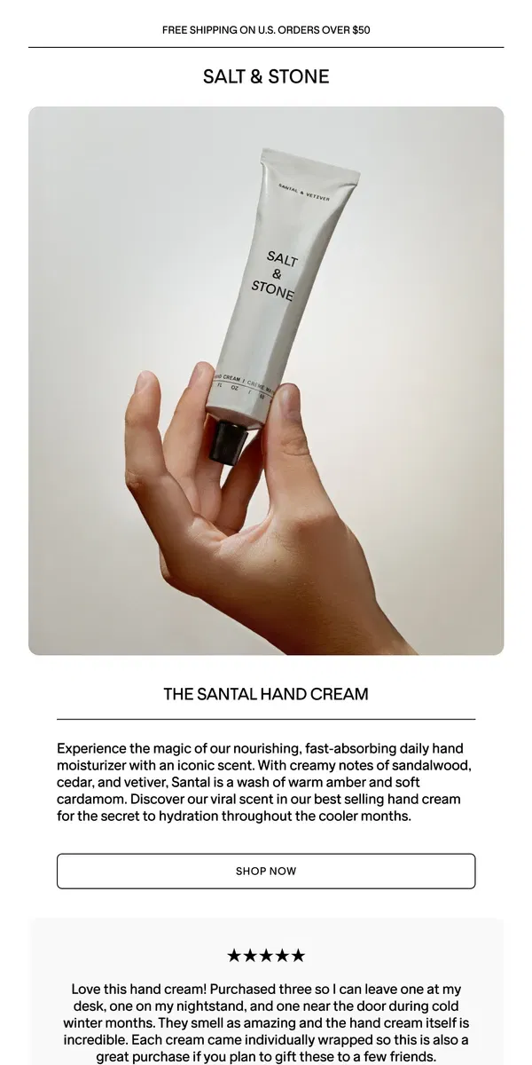 Email from SALT & STONE. The Santal Hand Cream