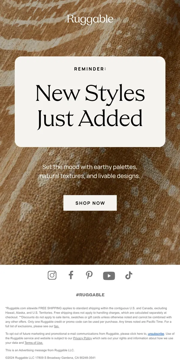 Email from Ruggable. New arrivals are HERE