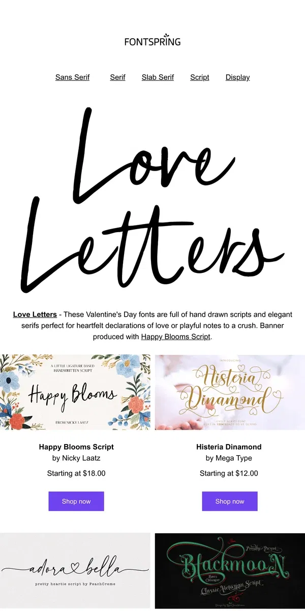 Email from Fontspring. Love Letters | Fontface