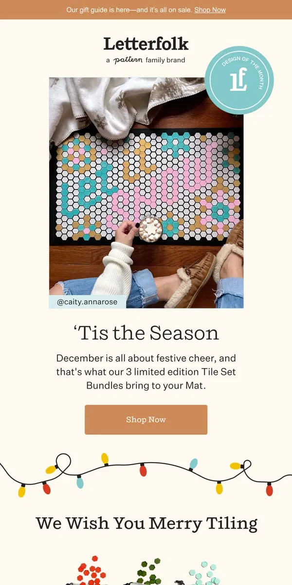 Email from Letterfolk. Tiles are falling like snowflakes right onto your Tile Mat!