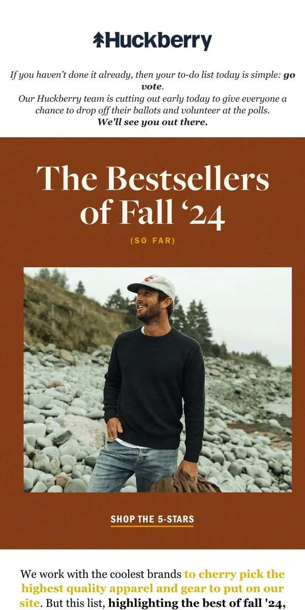 Email from Huckberry. The Bestsellers of Fall ‘24 (So Far)