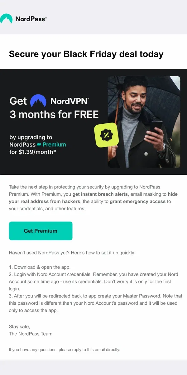 Email from NordVPN. Your Black Friday deal ends in 3 days