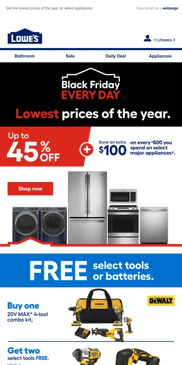 Email from Lowe's. Black Friday Deals continues with up to 50% OFF and more.