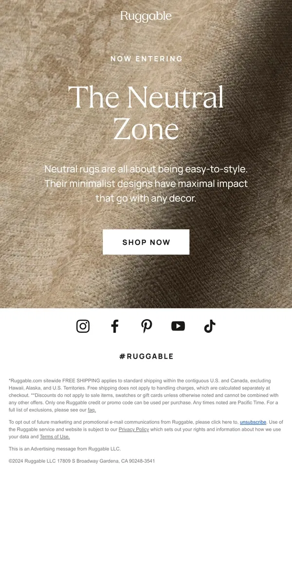 Email from Ruggable. Neutrals that aren’t boring