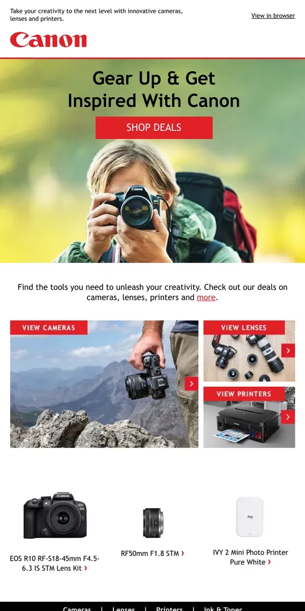 Email from Canon. [Name], explore Canon now and get inspired!