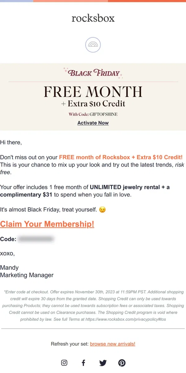 Email from Rocksbox. BLACK FRIDAY ⚫️ Did you see your invite?