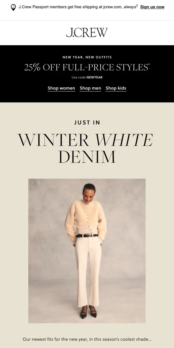 Email from J.Crew. How to wear white jeans in the winter