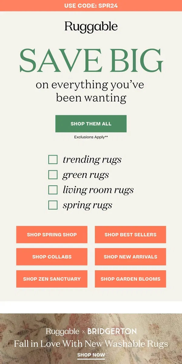 Email from Ruggable. Happening Now: The Spring Sale