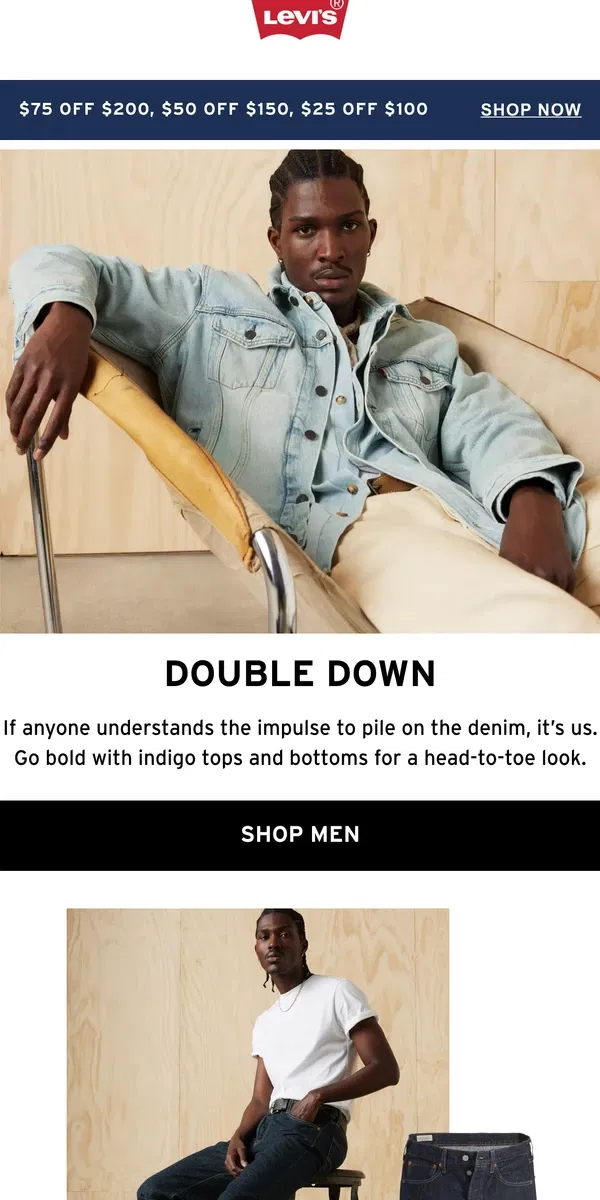 Email from Levi's. Head-to-toe denim